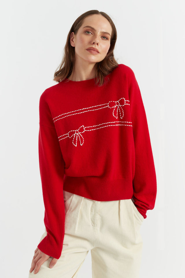 Red Wool-Cashmere Bow Sweater image 1