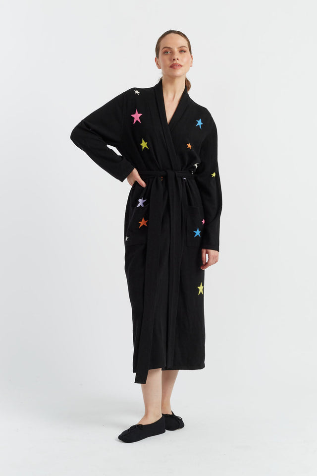 Black Wool-Cashmere Star Dressing Gown image 1