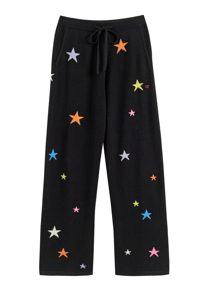 Black Wool-Cashmere Star Wide-Leg Track Pants image 2