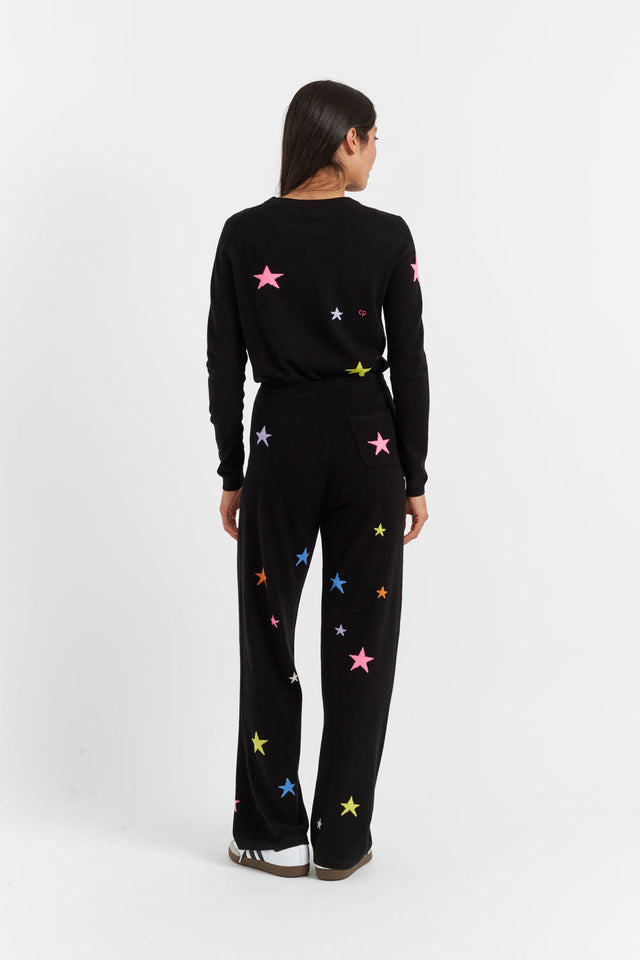 Black Wool-Cashmere Star Wide-Leg Track Pants image 3