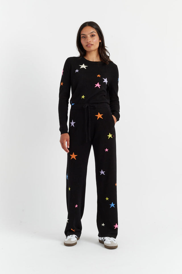 Black Wool-Cashmere Star Wide-Leg Track Pants image 1