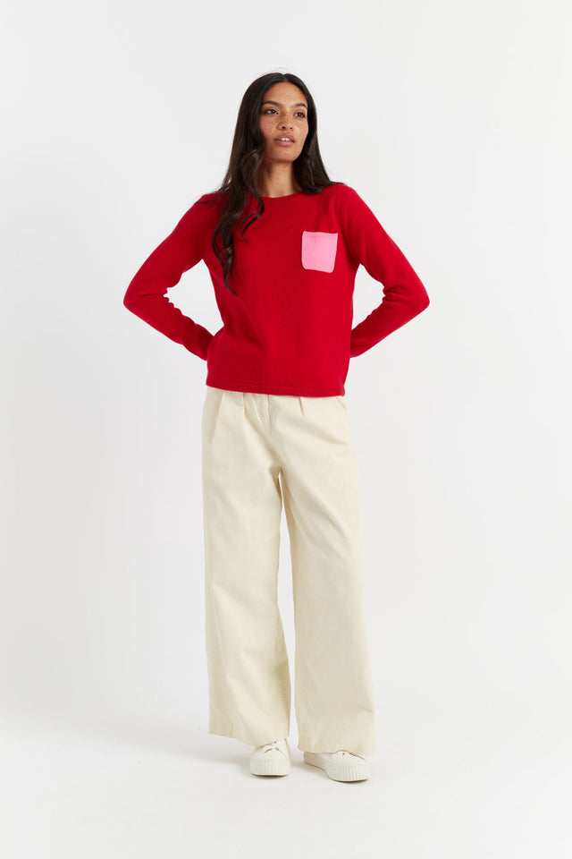 Red Wool-Cashmere Pocket Sweater image 3