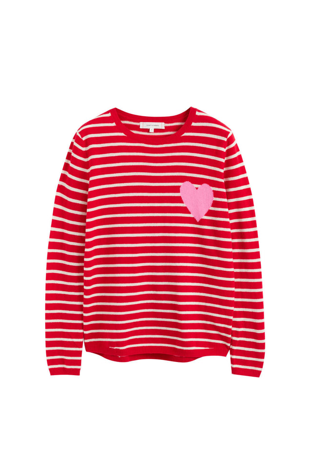 Red Wool-Cashmere Heart Breton Sweater image 2