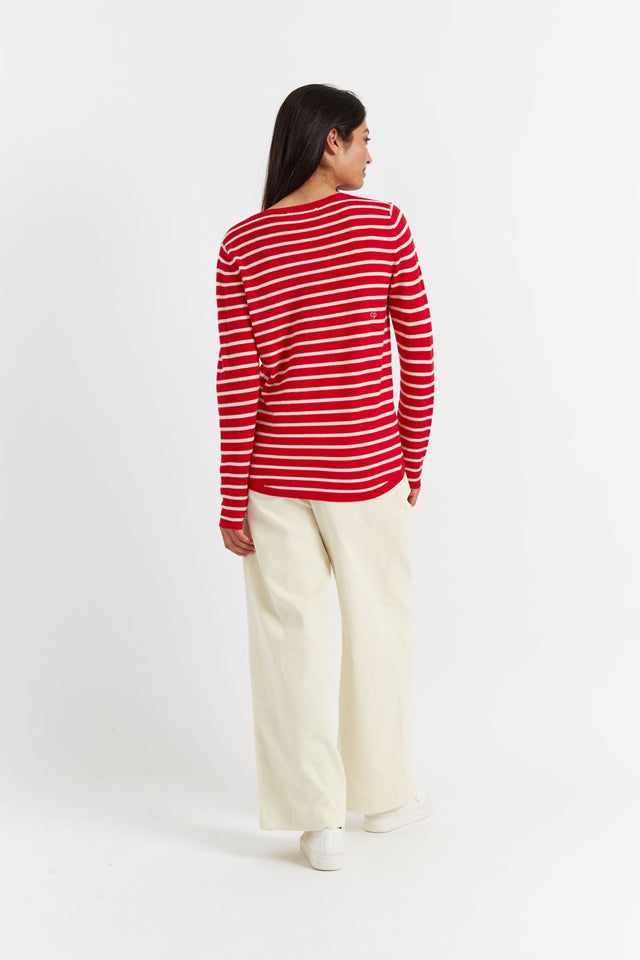 Red Wool-Cashmere Heart Breton Sweater image 3