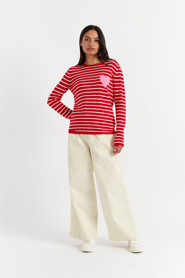 Red Wool-Cashmere Heart Breton Sweater image 4