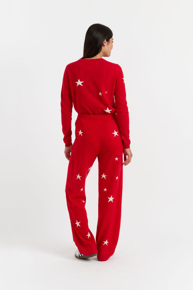 Red Wool-Cashmere Star Wide-Leg Track Pants image 3