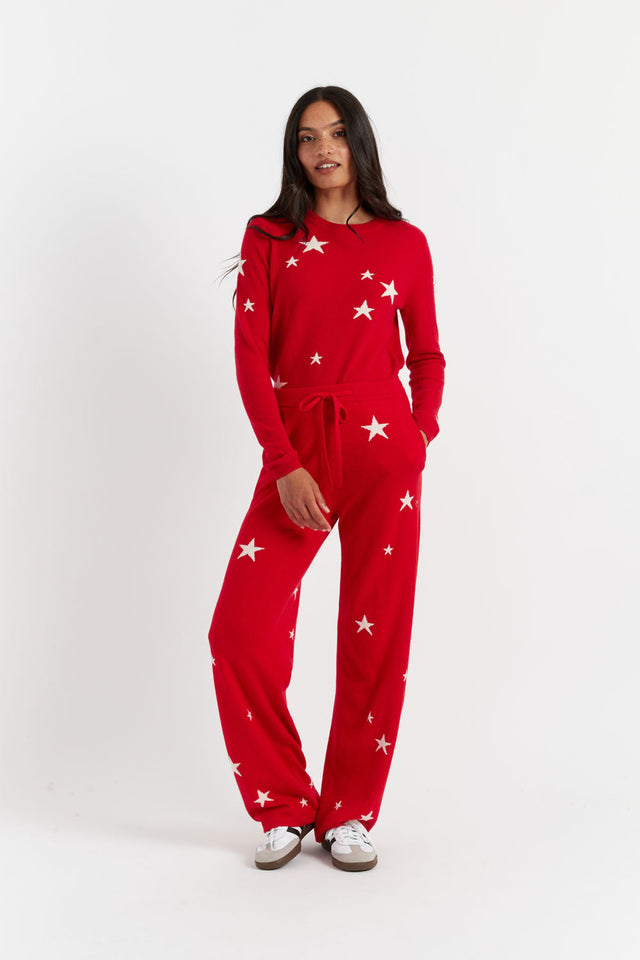 Red Wool-Cashmere Star Wide-Leg Track Pants image 1