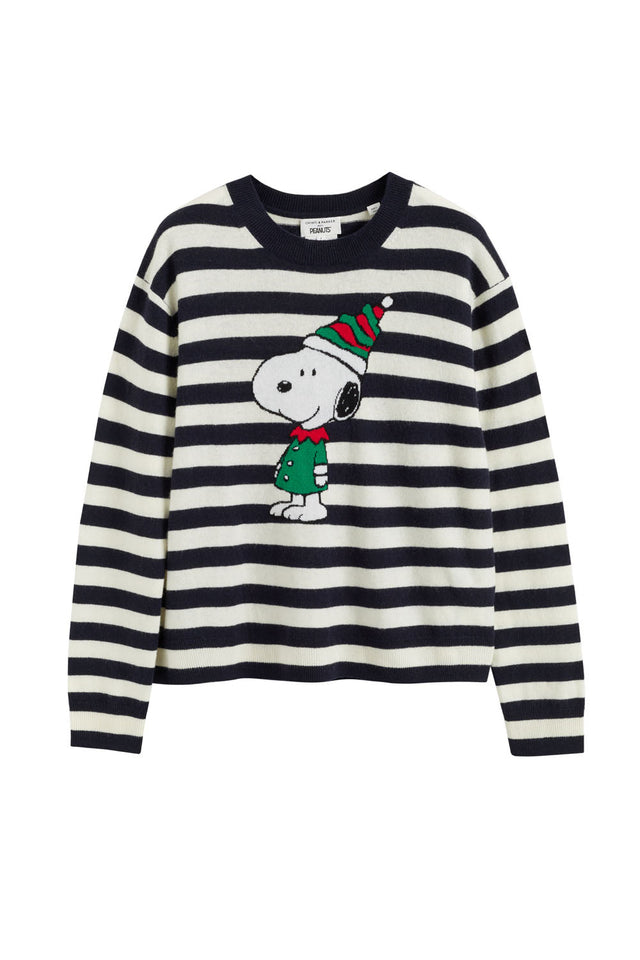 Navy Wool-Cashmere Snoopy Christmas Elf Sweater image 2