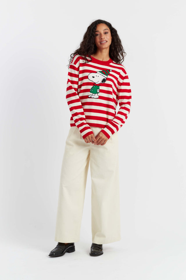 Red  Wool-Cashmere Snoopy Christmas Elf Sweater image 4