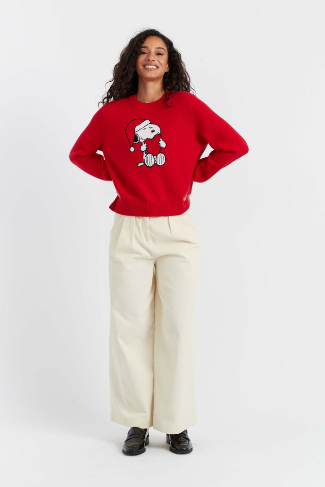 Red Wool-Cashmere Snoopy Santa Sweater image 4