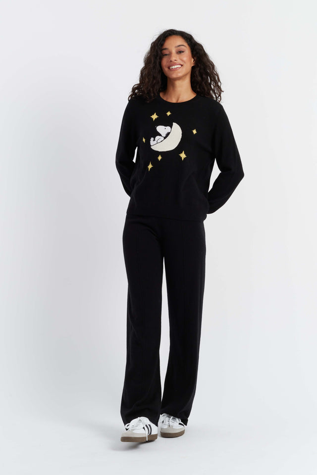 Black Wool-Cashmere Dreaming Snoopy Sweater image 3