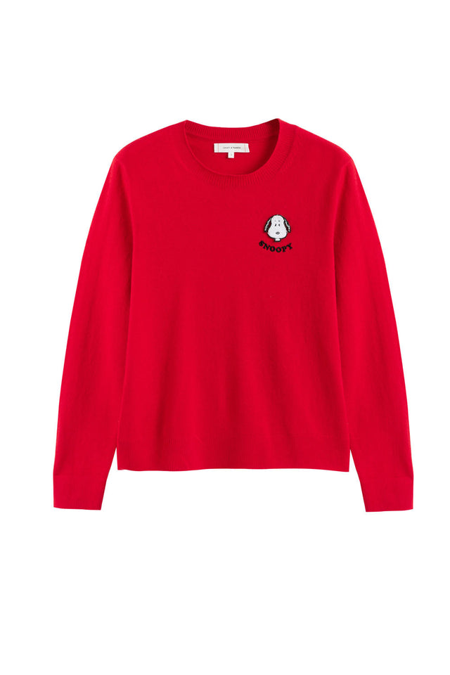 Red Wool-Cashmere Snoopy Badge Sweater image 2