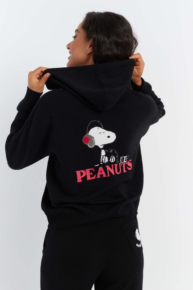 Black Wool-Cashmere Snoopy Music Hoodie image 2