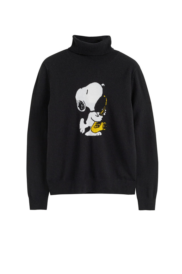 Black Wool-Cashmere Snoopy Saxophone Sweater image 2