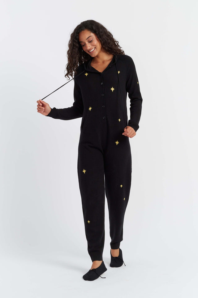 Black Wool-Cashmere Dreaming Snoopy Onesie image 1