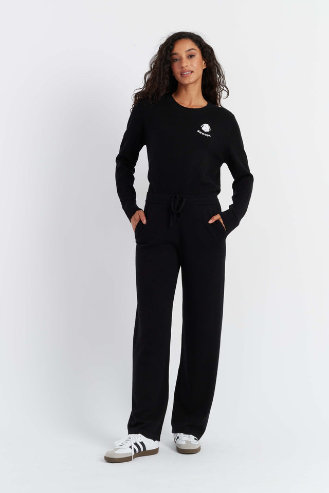 Black Wool-Cashmere Snoopy Wide-Leg Track Pants image 1