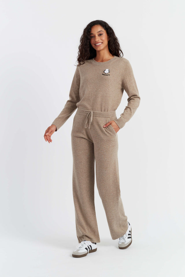 Soft-Truffle Wool-Cashmere Snoopy Wide-Leg Track Pants image 2