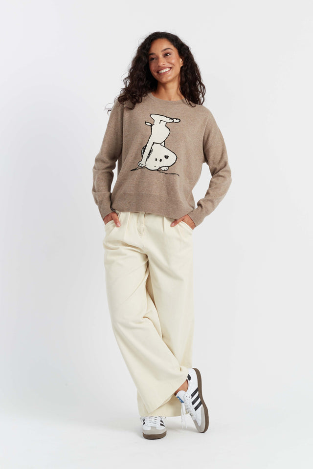 Soft-Truffle Wool-Cashmere Dancing Snoopy Sweater image 3