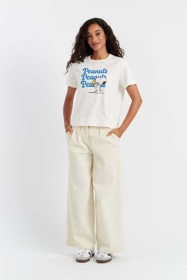 Cream Cotton Snoopy & Woodstock T-Shirt image 4