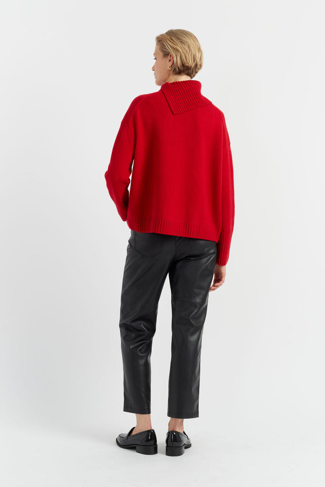 Red Pure Cashmere Asymmetric Sweater image 3