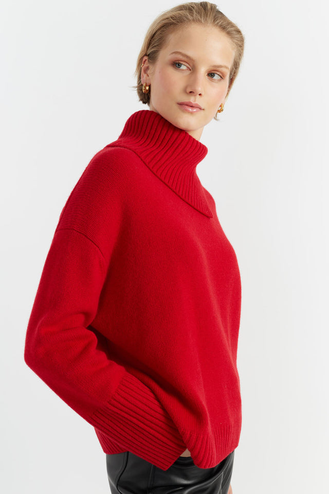 Red Cashmere Asymmetric Sweater image 1