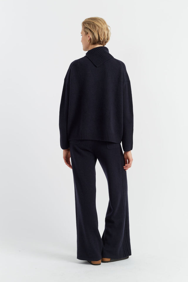 Navy Pure Cashmere Side Rib Trousers image 3