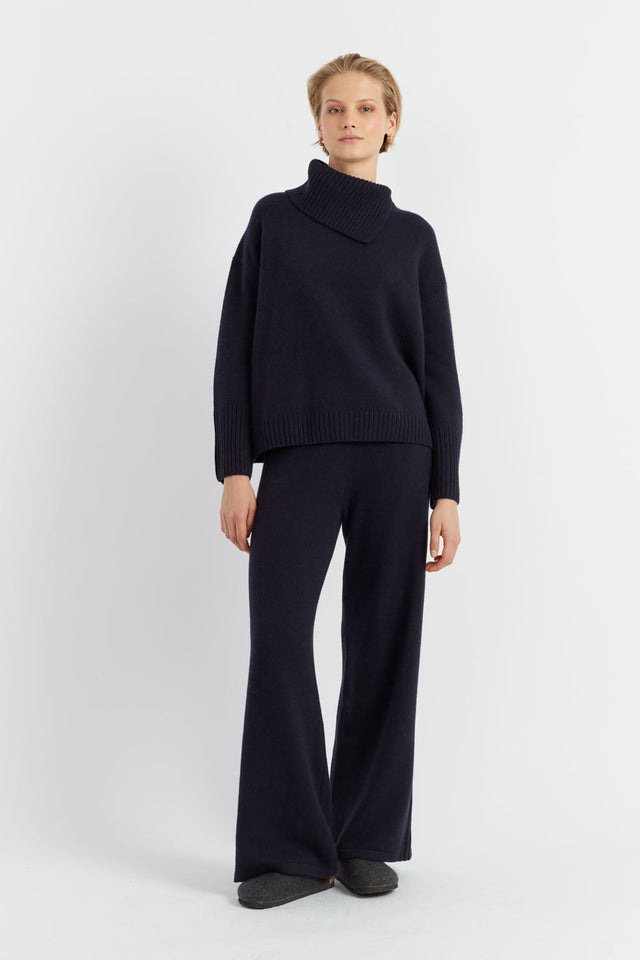 Navy Pure Cashmere Side Rib Trousers image 1