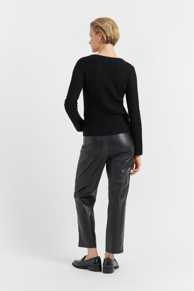 Black Cashmere Slim Ribbed Sweater image 2