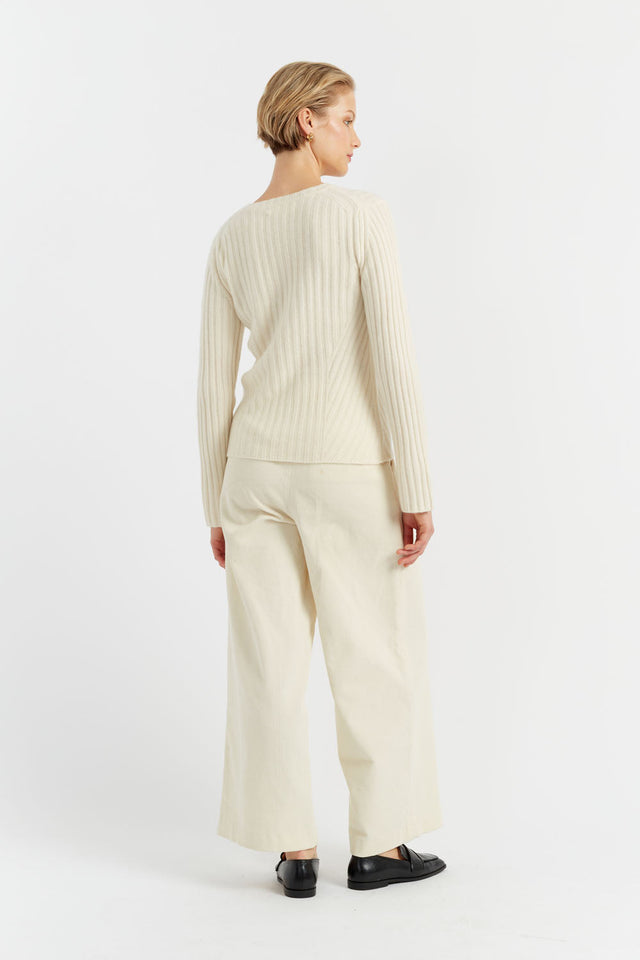 Cream Pure Cashmere Slim Ribbed Sweater image 3