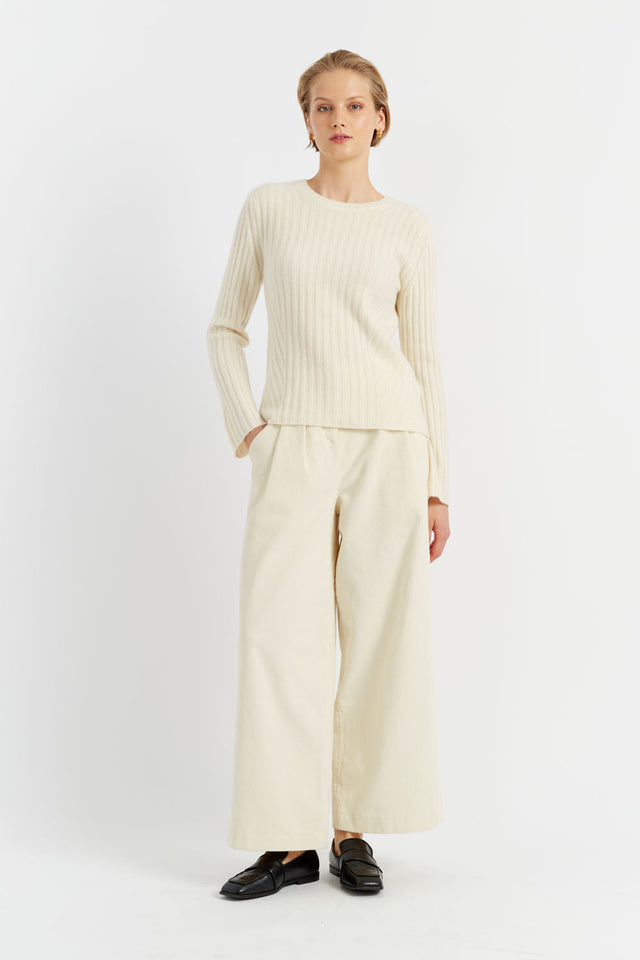 Cream Pure Cashmere Slim Ribbed Sweater image 6