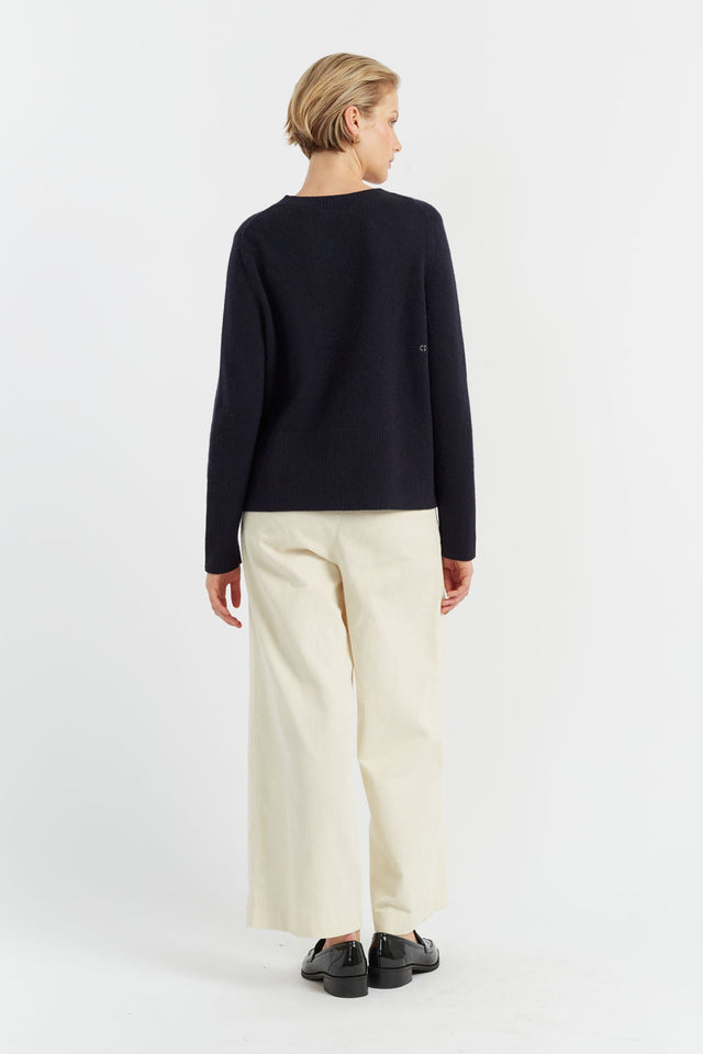 Navy Pure Cashmere Boxy Sweater image 3