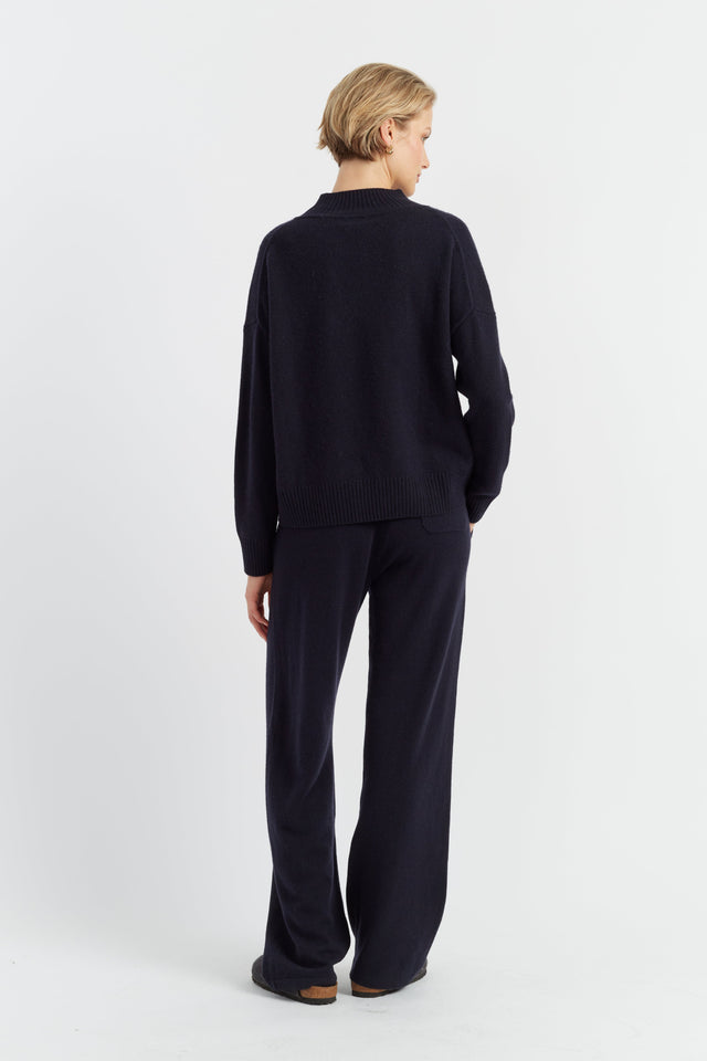 Navy Pure Cashmere V-Neck Funnel Sweater image 4