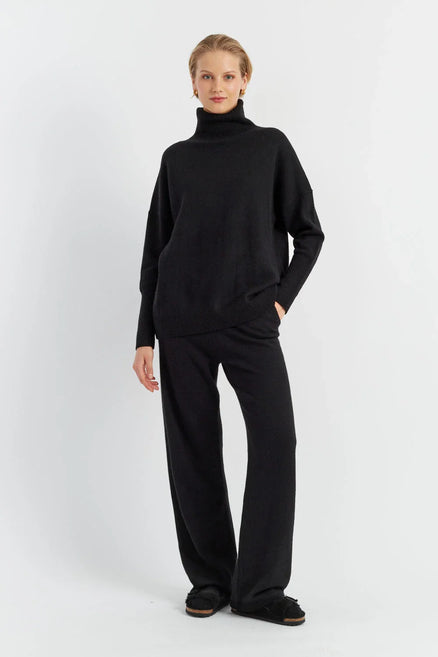 Black Pure Cashmere Wide-Leg Pants