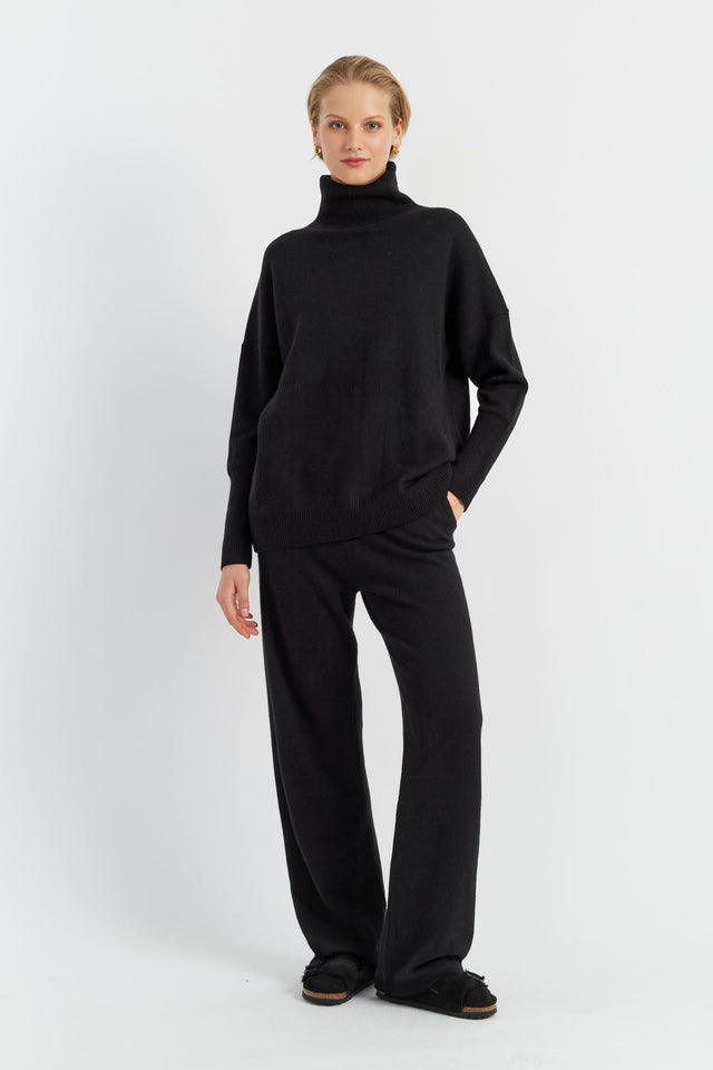 Black Cashmere Wide-Leg Pants image 1