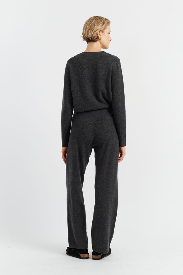 Charcoal Pure Cashmere Wide-Leg Track Pants image 3