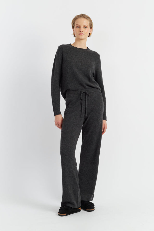 Charcoal Pure Cashmere Wide-Leg Track Pants image 1
