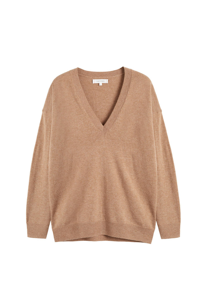 Womens V-Neck Sweater Chinti And Parker Camel Wool-Cashmere Two Tone Size XS-3L image 2