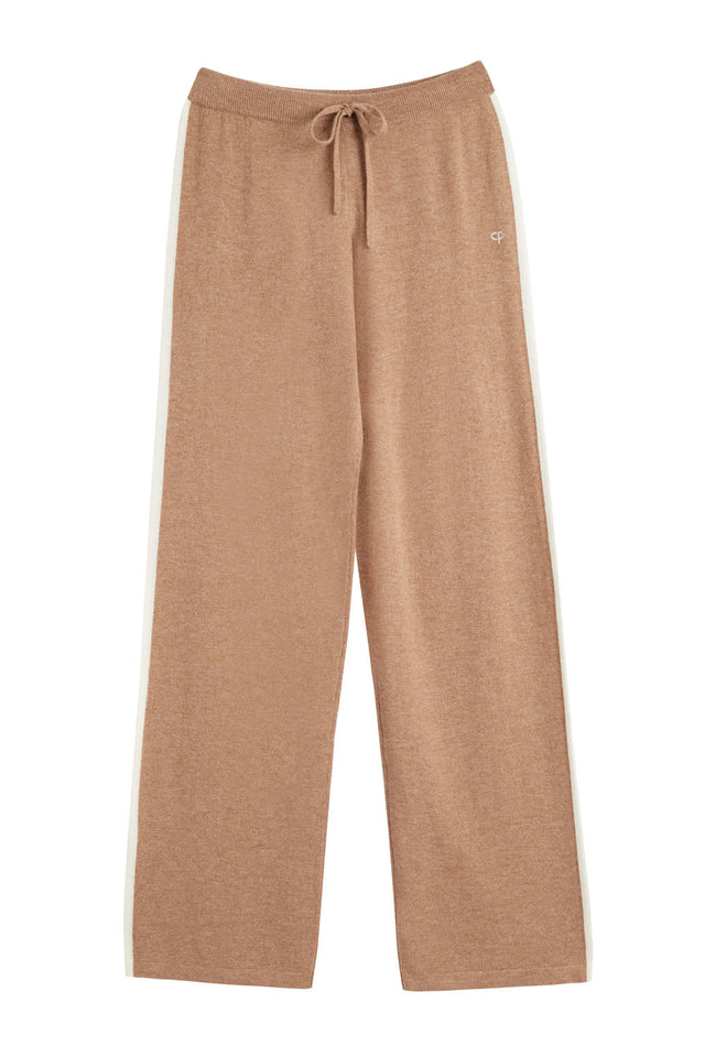 Womens Knitted Wide-Leg Track Pants Chinti And Parker Camel Wool-Cashmere Contrast Striped Size XS-3L image 2