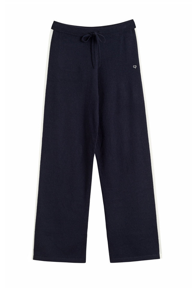 Women's Wide-Leg Track Pants Chinti and Parker Navy Wool-Cashmere Contrast Striped Size XS-3L image 2