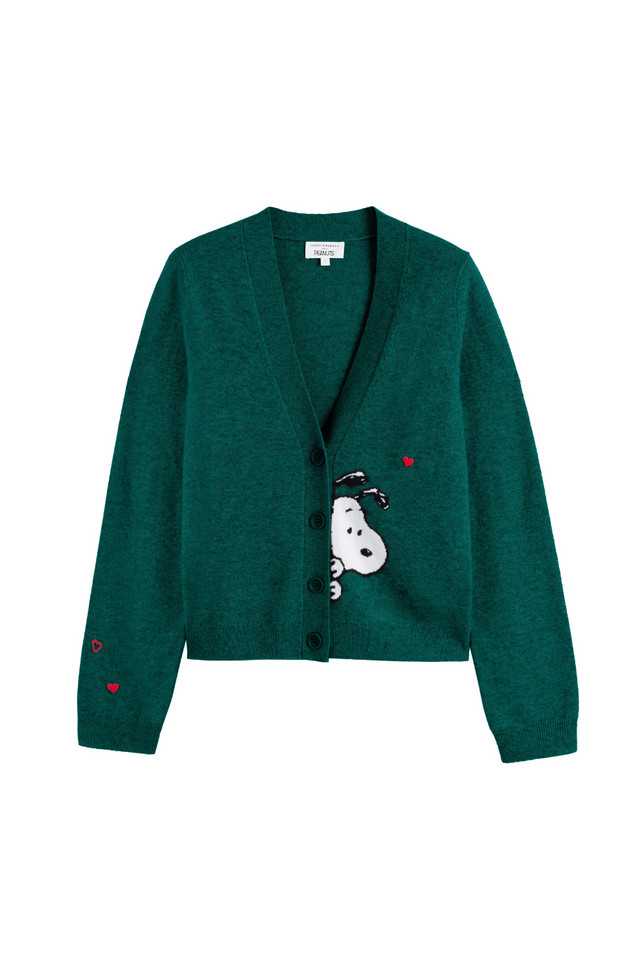 Emerald Wool-Cashmere Snoopy Peek Cardigan image 4