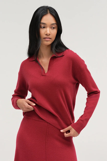 Cherry Wool-Cashmere Collared Sweater