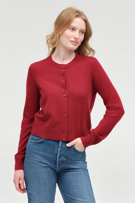Cherry Wool-Cashmere Crew Neck Cardigan