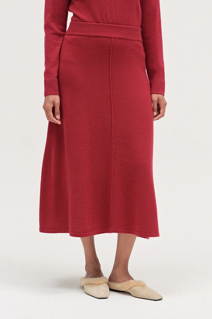 Cherry Wool-Cashmere Midi Skirt