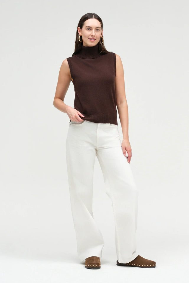 Chocolate Wool-Cashmere High-Neck Tank image 2