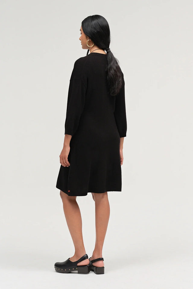 Black Wool-Cashmere Wide-Sleeve Dress image 3