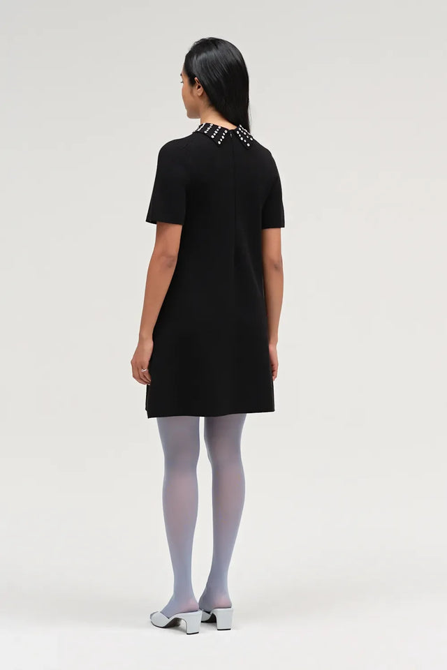 Black Pure Merino Jewelled Collar Dress image 3