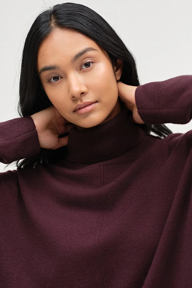 Aubergine Wool-Cashmere Relaxed Rollneck Sweater image 5