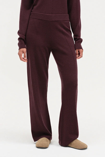 Aubergine Wool-Cashmere Wide-Leg Track Pant