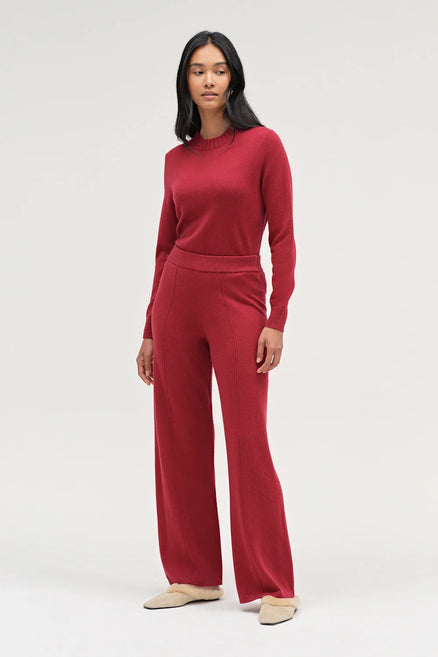 Cherry Wool-Cashmere Wide-Leg Track Pant