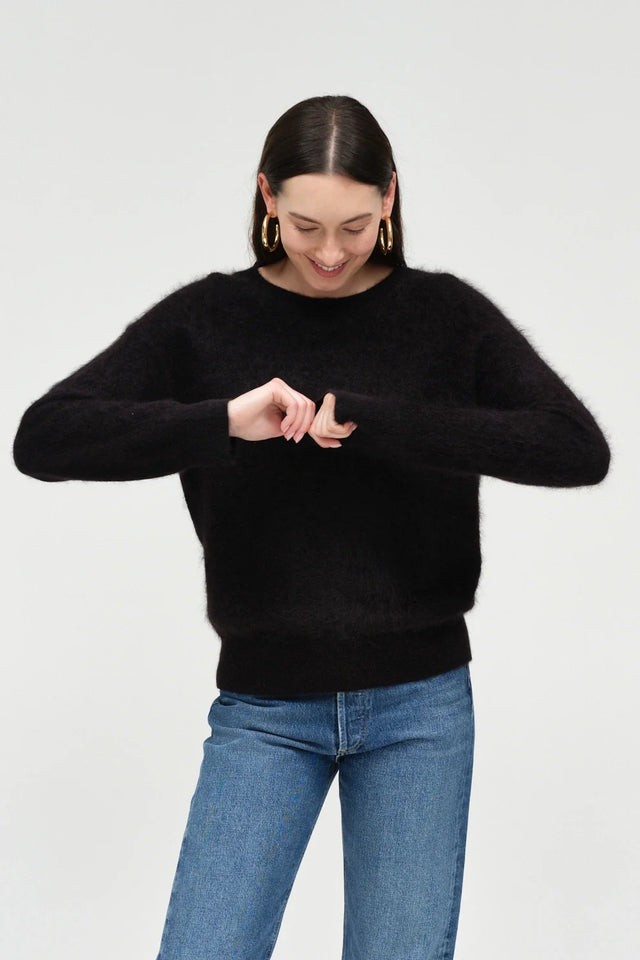 Black Brushed Cashmere Crew Neck Sweater image 5